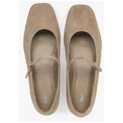 Beige ballettflats for kvinner med spenne laget av myk fløyel