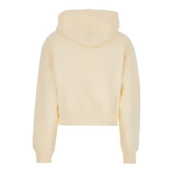 Beige Cropped Hoodie med Snøring Hette