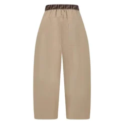 Beige Junior Bukser med Brun Strikk i Livet