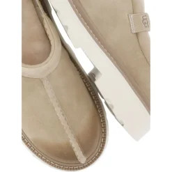 Beige Semsket Skinn Flate Sko