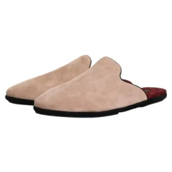 Beige Semsket Slides Flate Sko