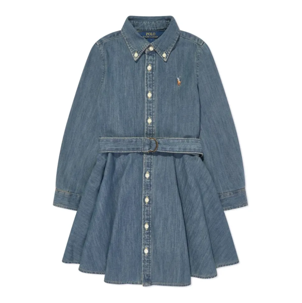 Blå Denim Kjole med Pony Motif