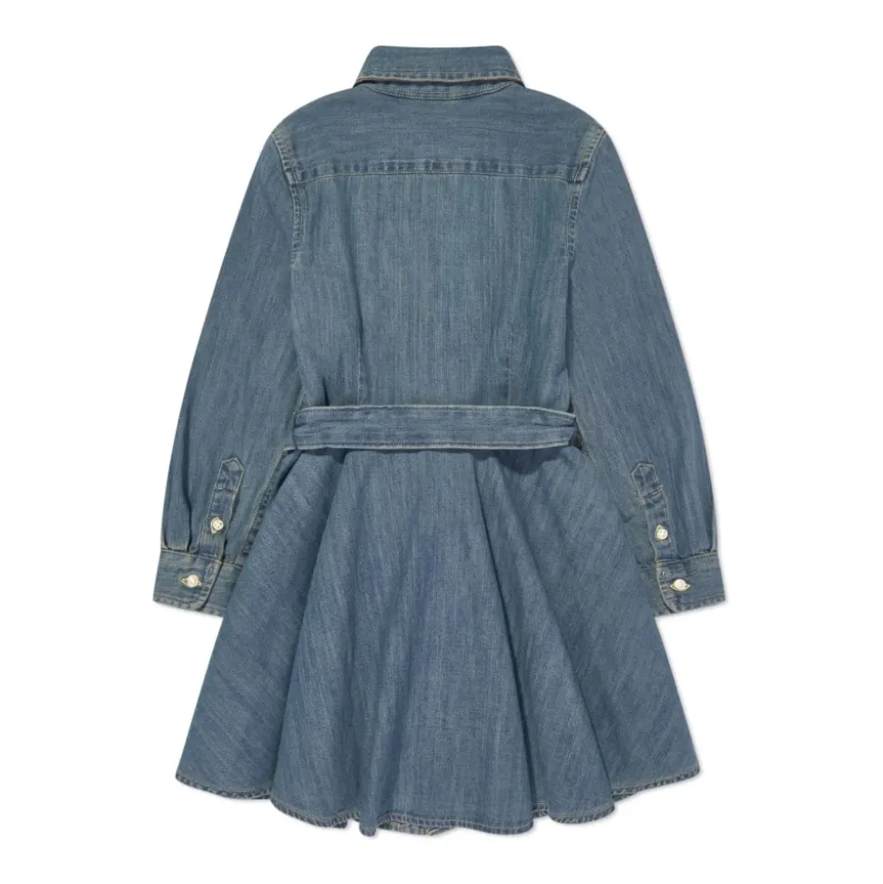 Blå Denim Kjole med Pony Motif