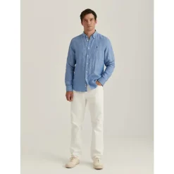 Blå Morris Douglas Linen Shirt-Classic Fit Skjorte