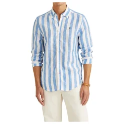 Blå Morris Douglas Linen Stripe Shirt Skjorte