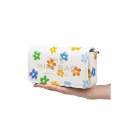 Blomstret Mini Veske i Hvit Skinn