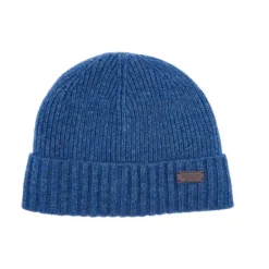 Blå Ribbestrikket Beanie med Logopatch