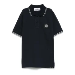 Blå Stone Island Poloskjorte med Stripete Kant