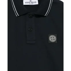 Blå Stone Island Poloskjorte med Stripete Kant