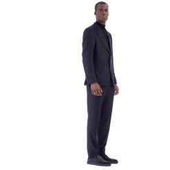 Blåstripet ull-kasjmir dress