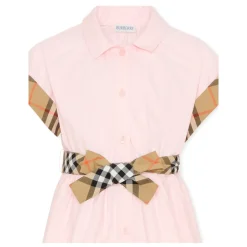 Check Trim Cotton Shirt Dress