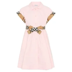 Check Trim Cotton Shirt Dress