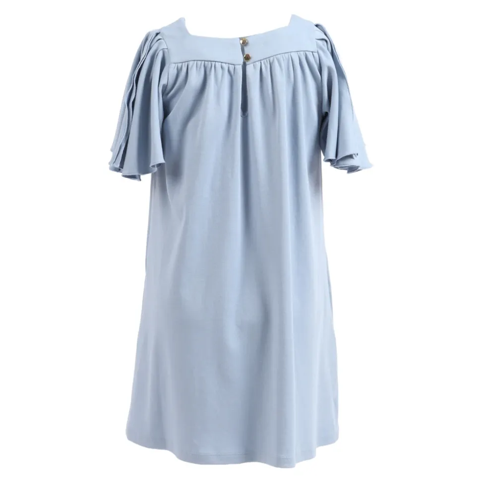 Cotton Jersey Dress With Ruffle Sleeves