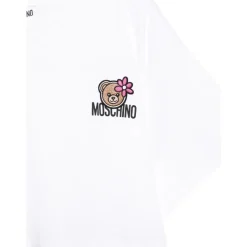 Crewneck Short Sleeve Embroidered Teddy Bear Dress