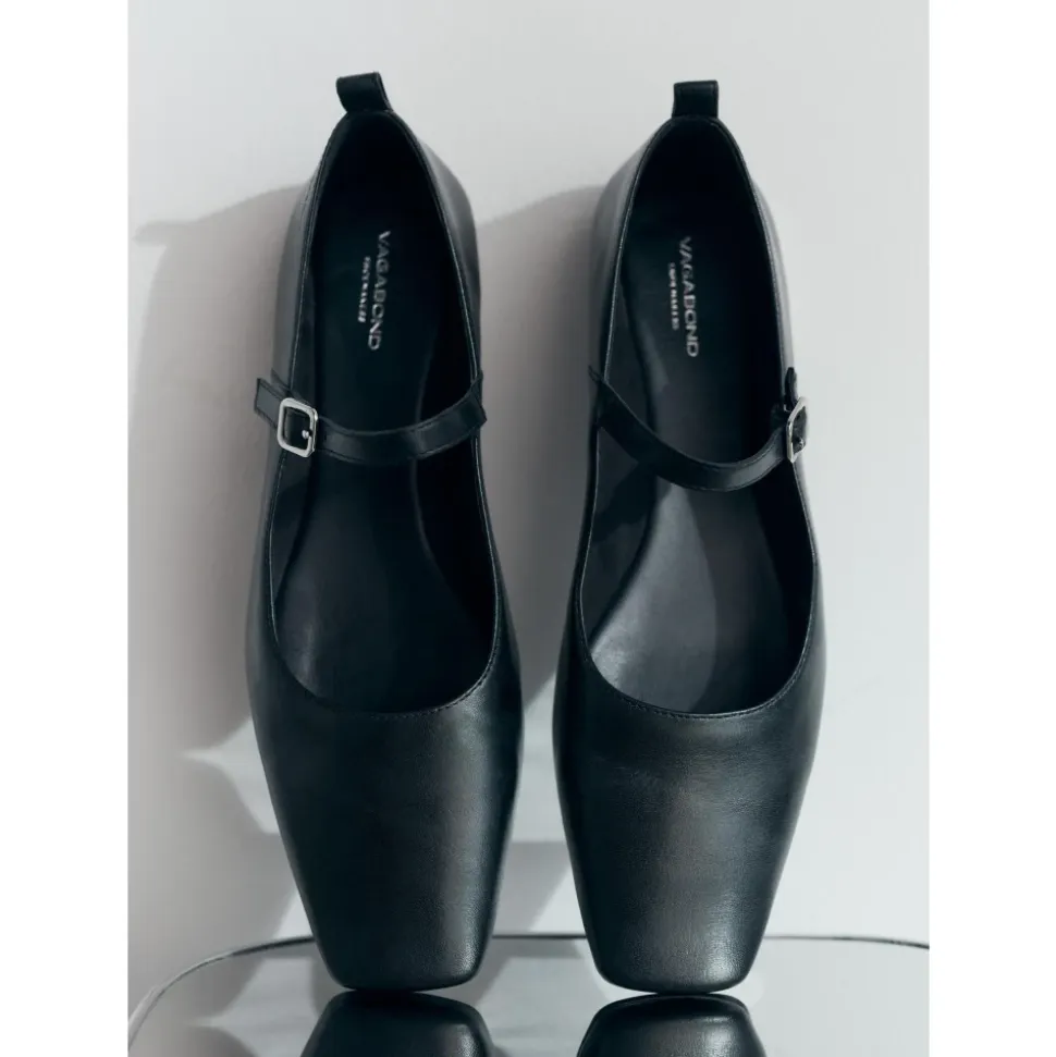 Delia Svart Skinn Mary Jane Flats