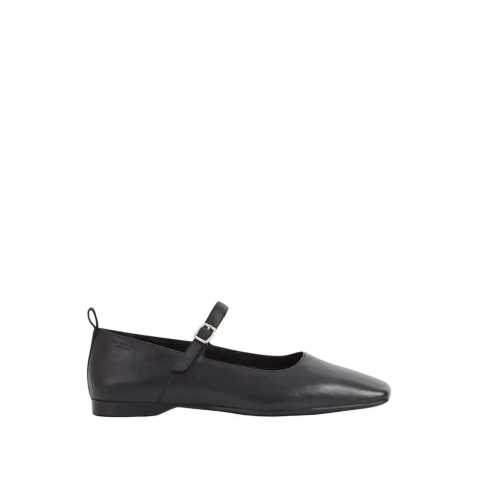Delia Svart Skinn Mary Jane Flats