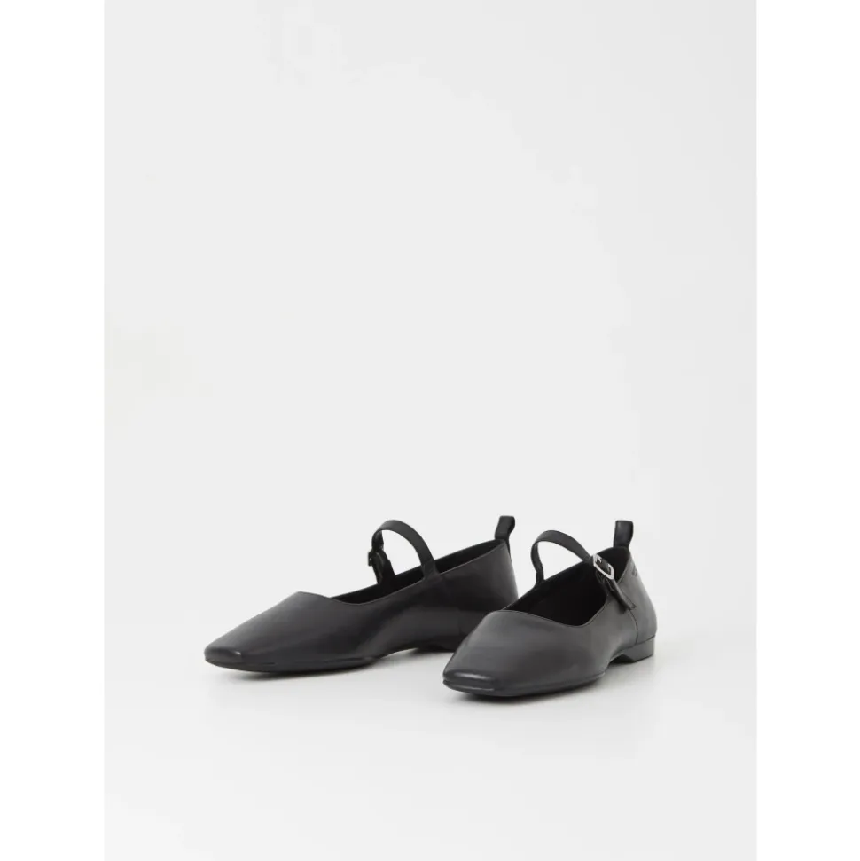 Delia Svart Skinn Mary Jane Flats