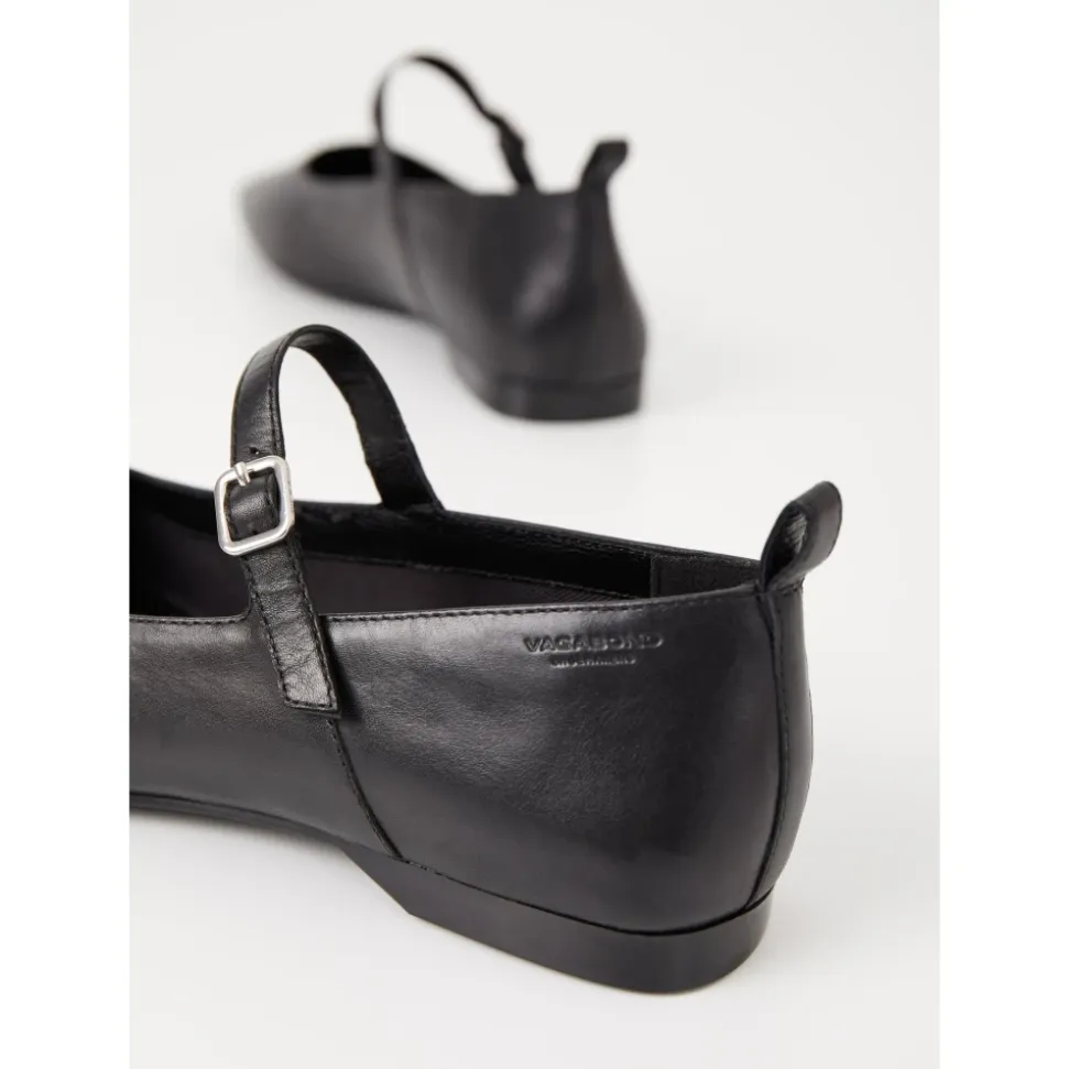 Delia Svart Skinn Mary Jane Flats