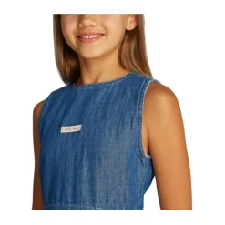 Denim Kjole med Rund Hals