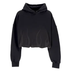 Flames Cropped Hoodie Svart