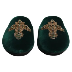 Grønn Velvet Cross Embellished Slippers