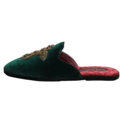 Grønn Velvet Cross Embellished Slippers