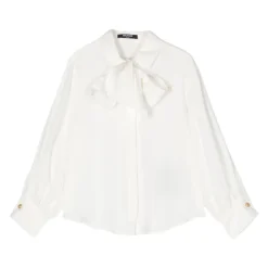 Hvit Chiffon Skjorte med Sløyfe
