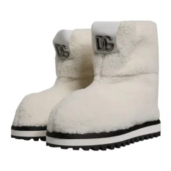 Hvite Shearling Mid Calf Støvler