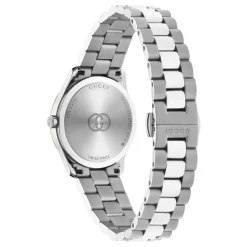 29 mm rustfritt stålkasse, rosa gullbelagt bezel, sølvfarget urskive, rustfritt stål lenke, kvarts bevegelse