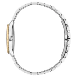 29 mm rustfritt stålkasse, rosa gullbelagt bezel, sølvfarget urskive, rustfritt stål lenke, kvarts bevegelse