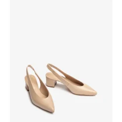 Nude Skinn Slingback Blokkhæl Pumps
