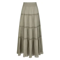 Røykgrønn Voile Maxi Skjørt med Blonde Detaljer