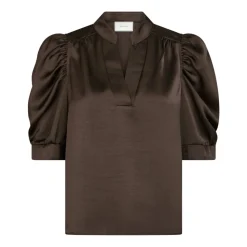 Sateen Bluse med Puff-ermer