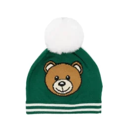 Strikket lue med dusk og Teddy-logo
