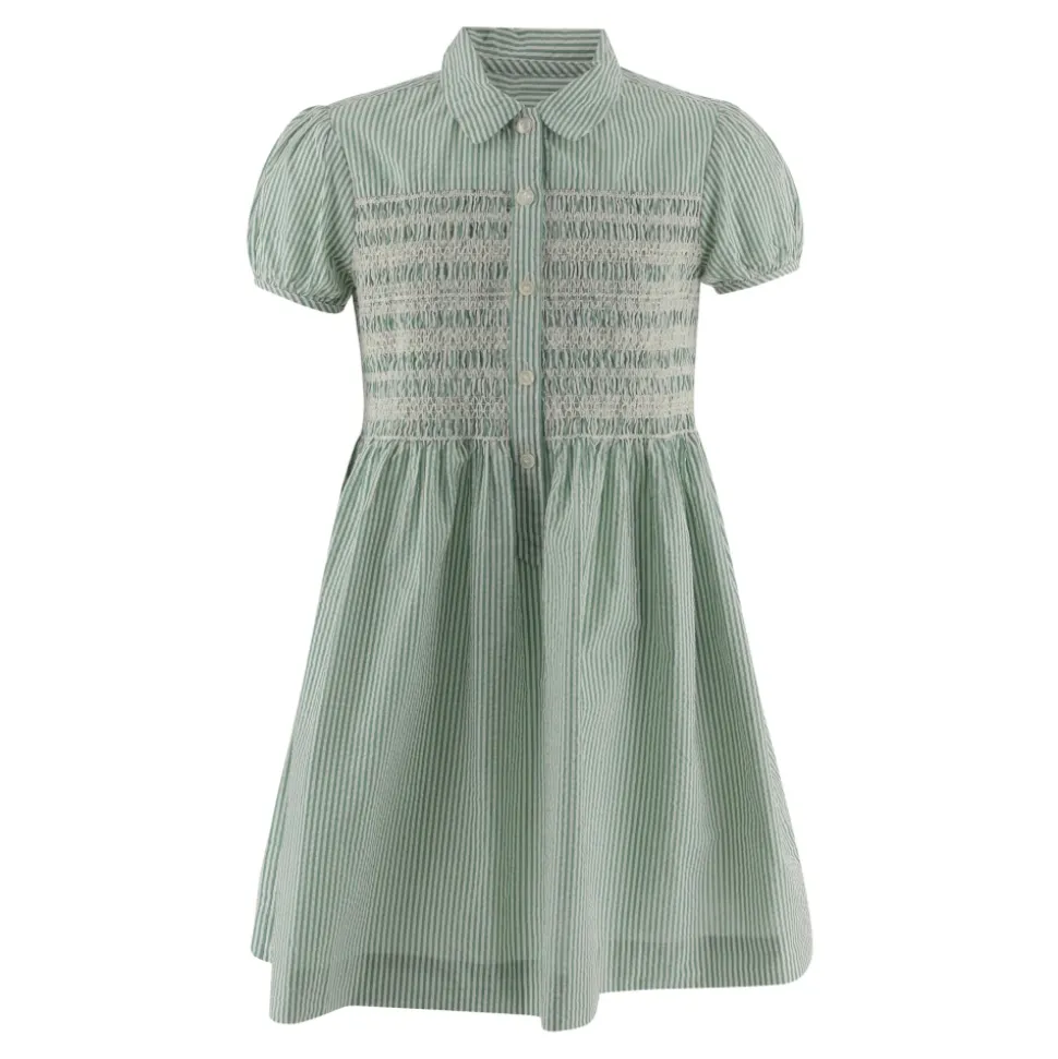 Striped Cotton Dress with Smocked Body