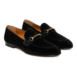 Svarte formelle loafers med gylden detalj