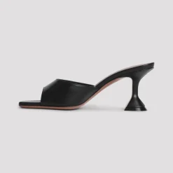 Svarte Lær Sandaler Elegante Hæler