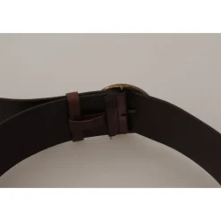 Wide Calf Leather Logo Round Buckle Belt