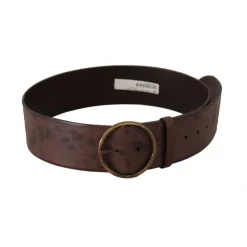 Wide Calf Leather Logo Round Buckle Belt